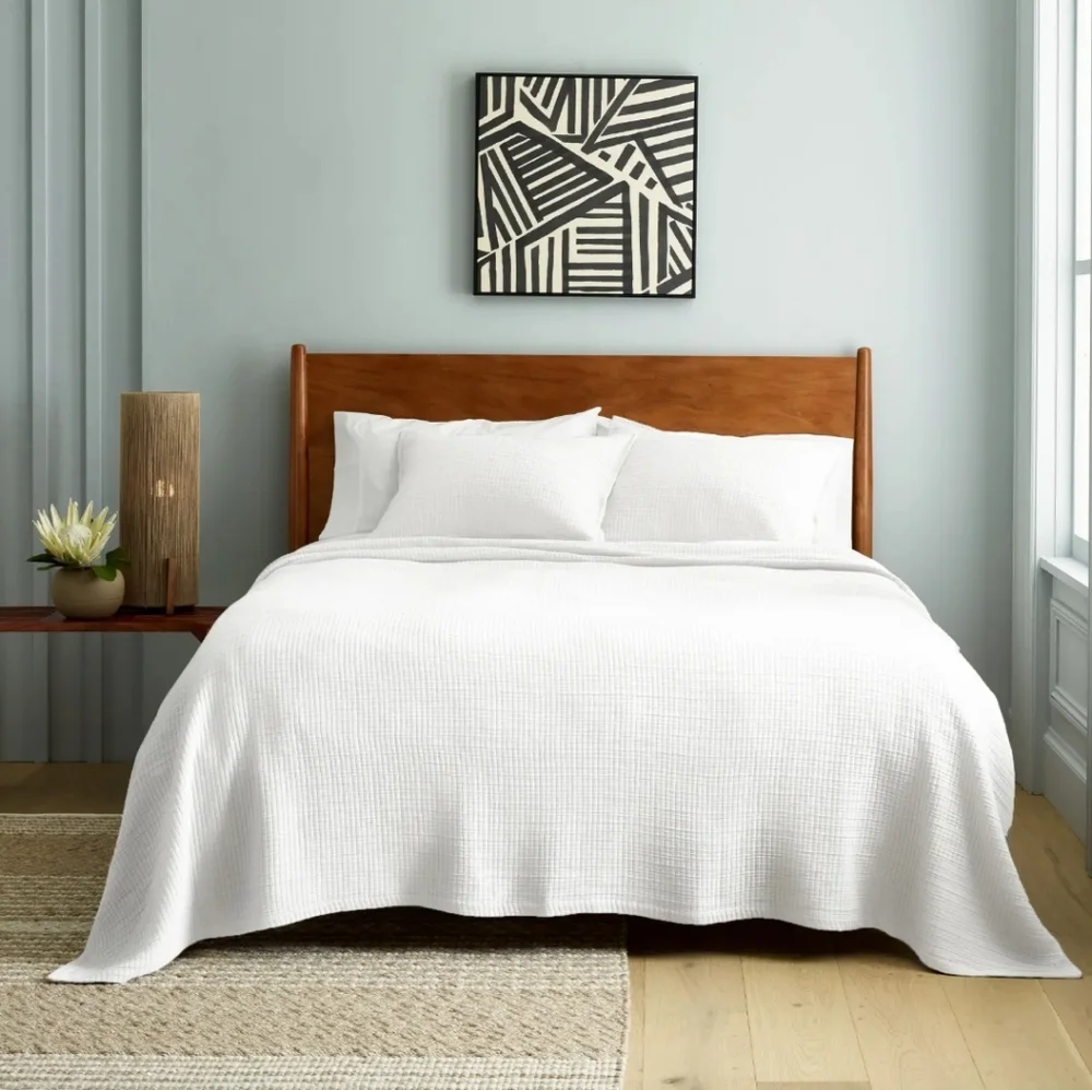 NWT! Quince Organic Cotton White Ribbed Coverlet & 1 Sham! Twin (631)